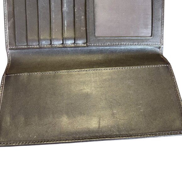Coach Signature Canvas Leather Wallet Buckle Snap Closure Brown Zip Card Slots - Picture 5 of 6